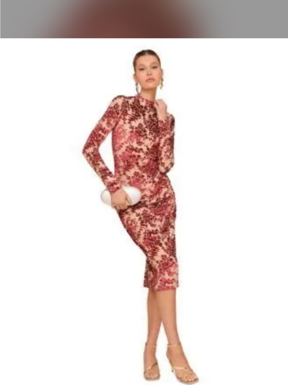 Avec Les Filles Pink and Burgundy Floral Velvet Long Sleeve Midi Dress